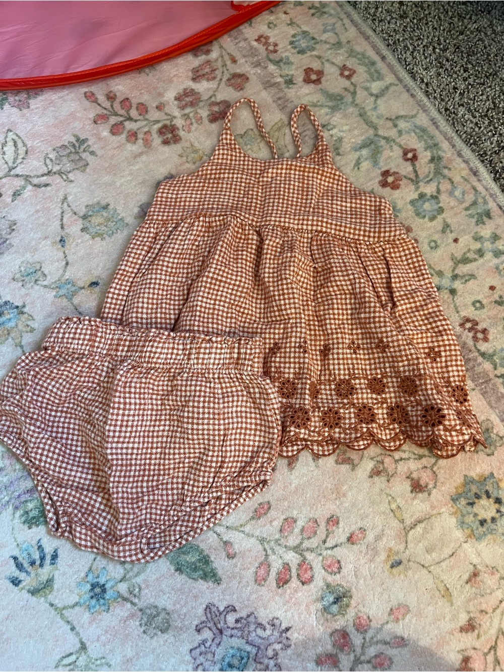 Rylee + Cru Brown Gingham Eyelet Dress & Bloomers Set